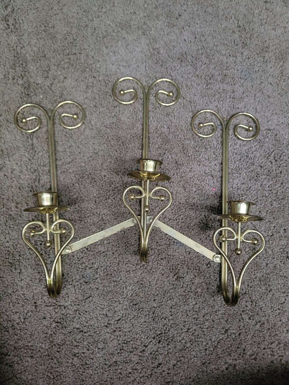 Adjustable Home Interiors Brass Trio Wall Sconce Taper Candleholder Candelabra